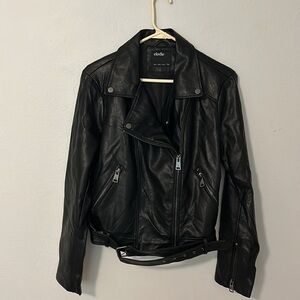 NWOT Eloide Faux leather Moto Jacket, black, silver zip, women’s size Large.